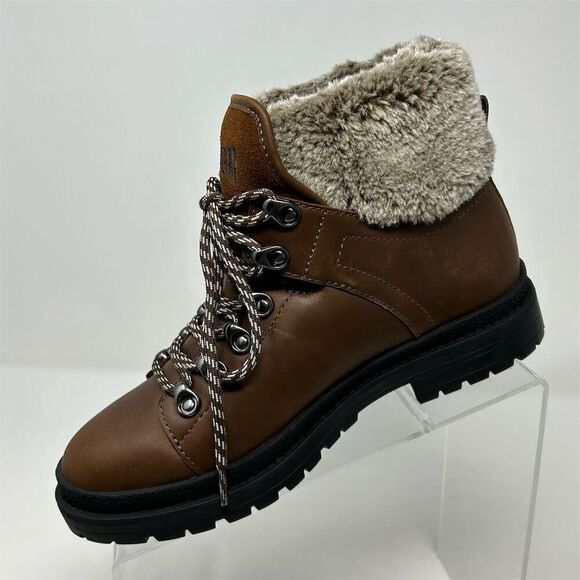 Cougar Brown Waterproof Leather Faux Fur Lace-Up Combat Boots Size 6.5-7** - Picture 4 of 15